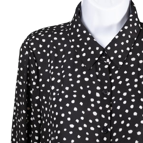 NEIMAN Marcus Sheer Black Cream Spotted Long Sleeve Blouse, Size Medium - Picture 5 of 8